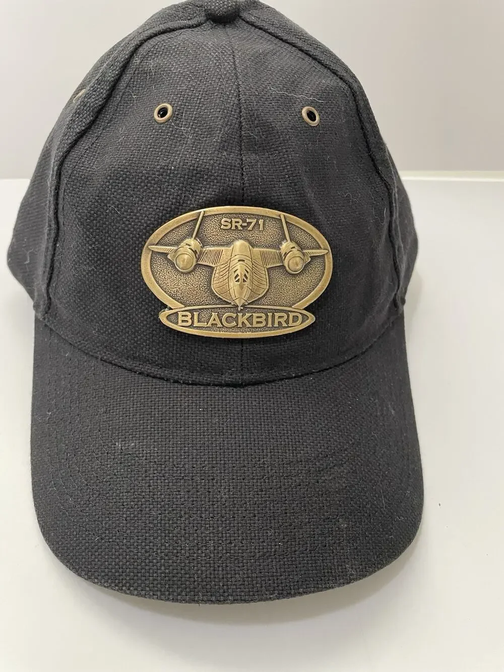 Lockheed SR-71 Blackbird Ball Cap Metal Front Plate OS Strapback Hat Black